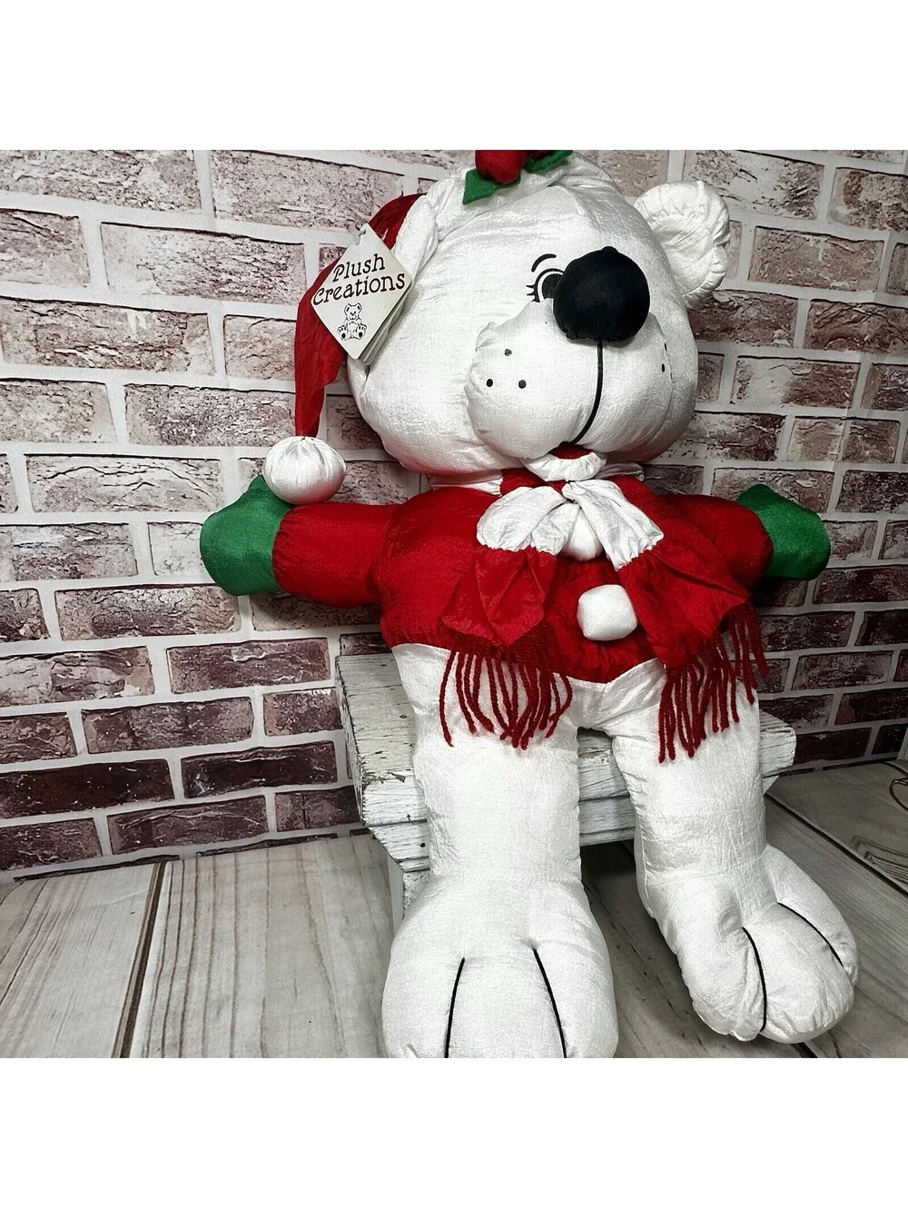 NOS! Vintage Large 24” Nylon Parachute Puffalump Polar Bear Santa Christmas